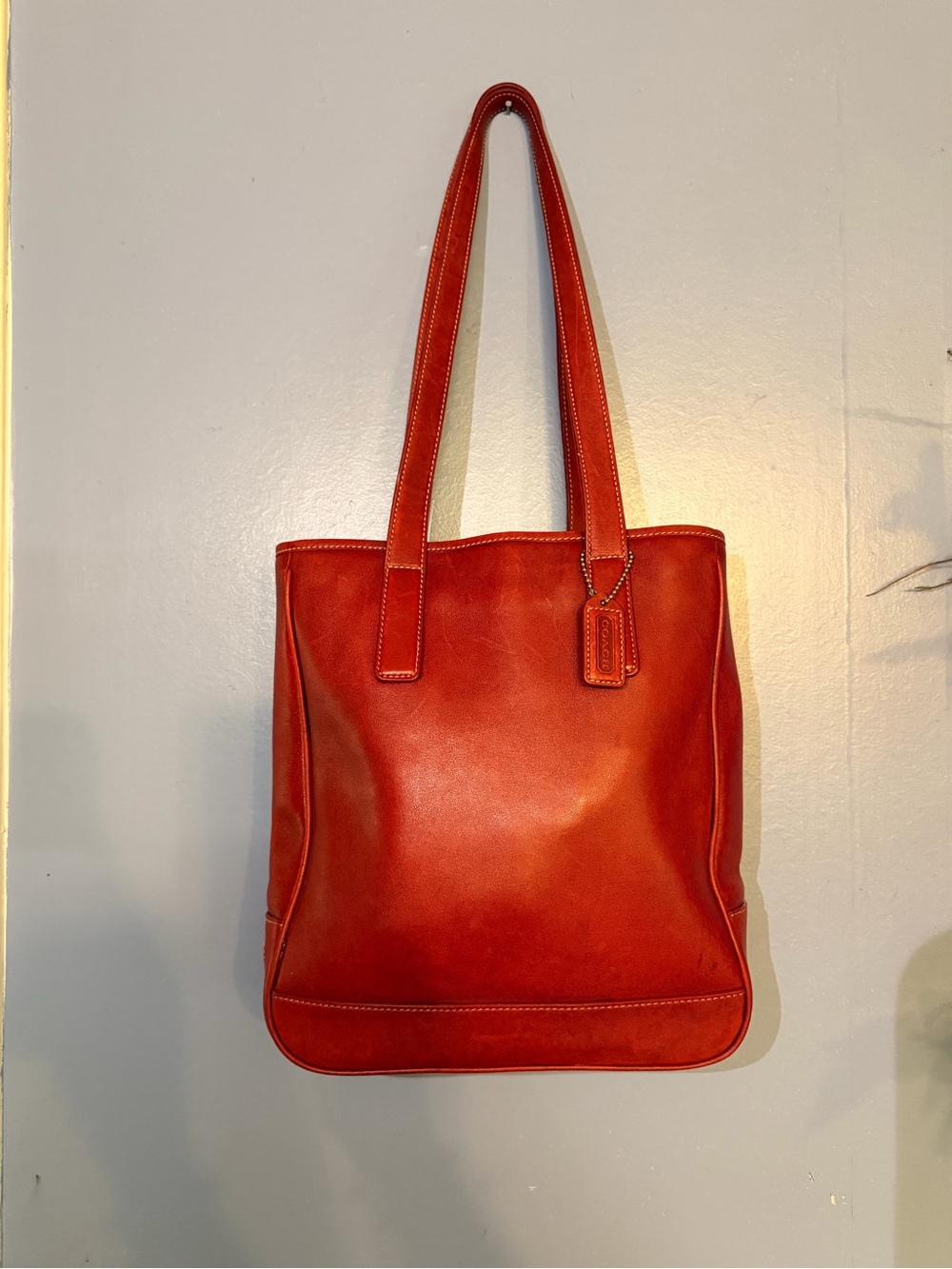 Coach Red Leather Tote with Double Straps